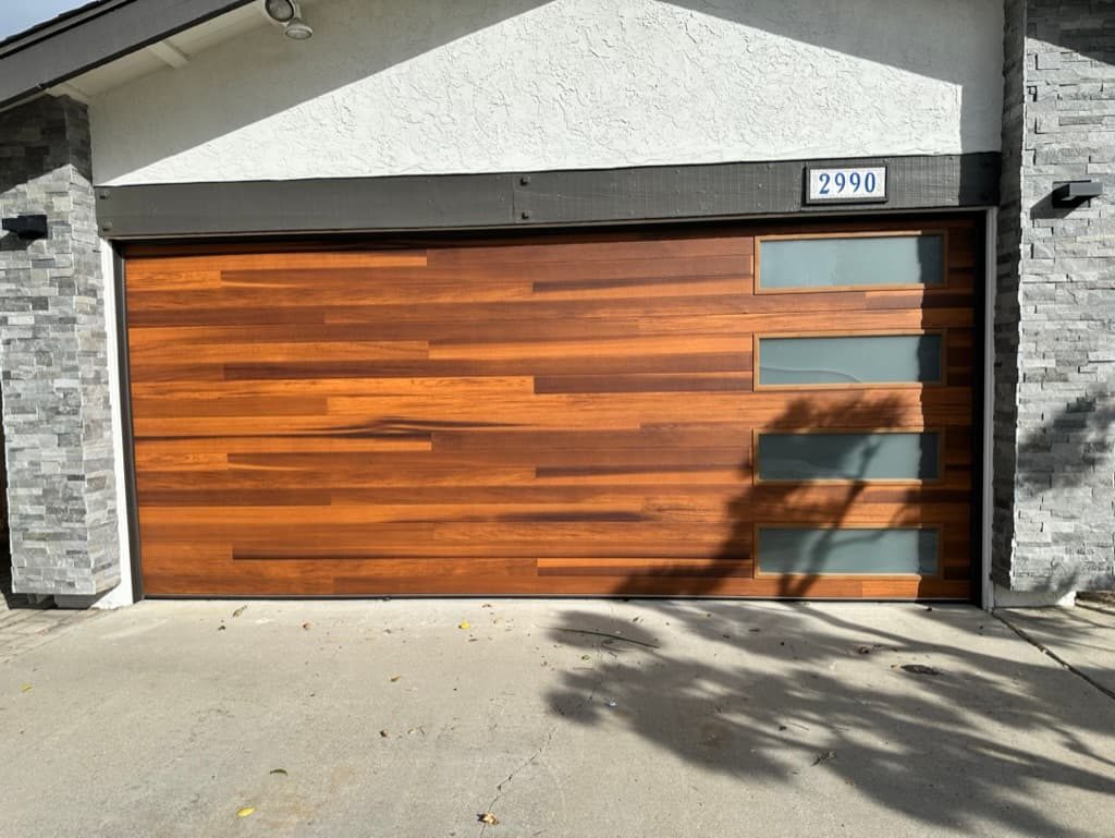 Bronze frosted-glass garage door, North Park