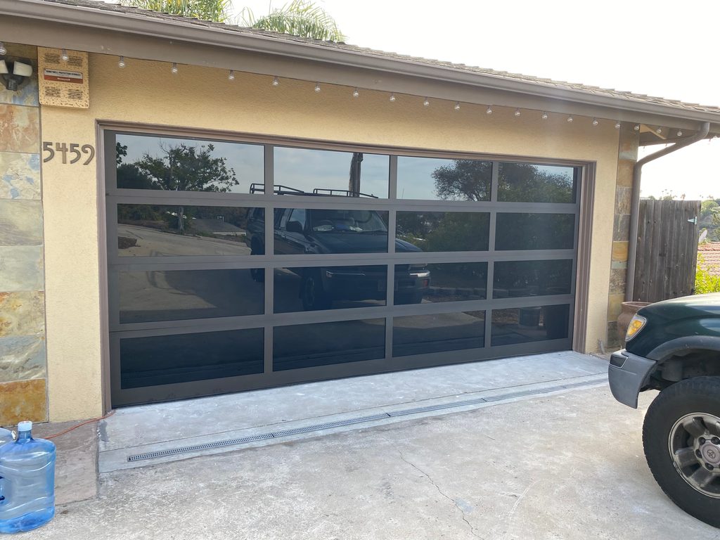 Bronze full-view glass garage door, San Diego