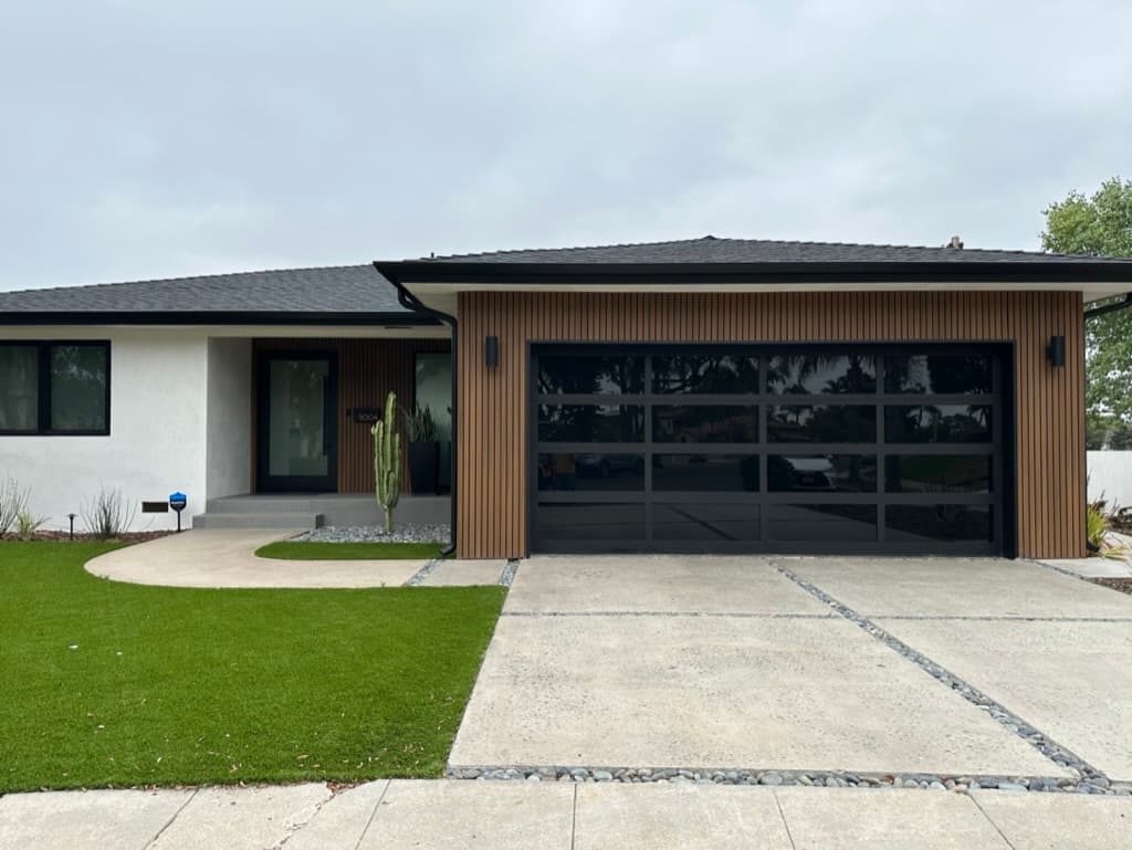 Cedar horizontal-slat garage door, Allied Gardens