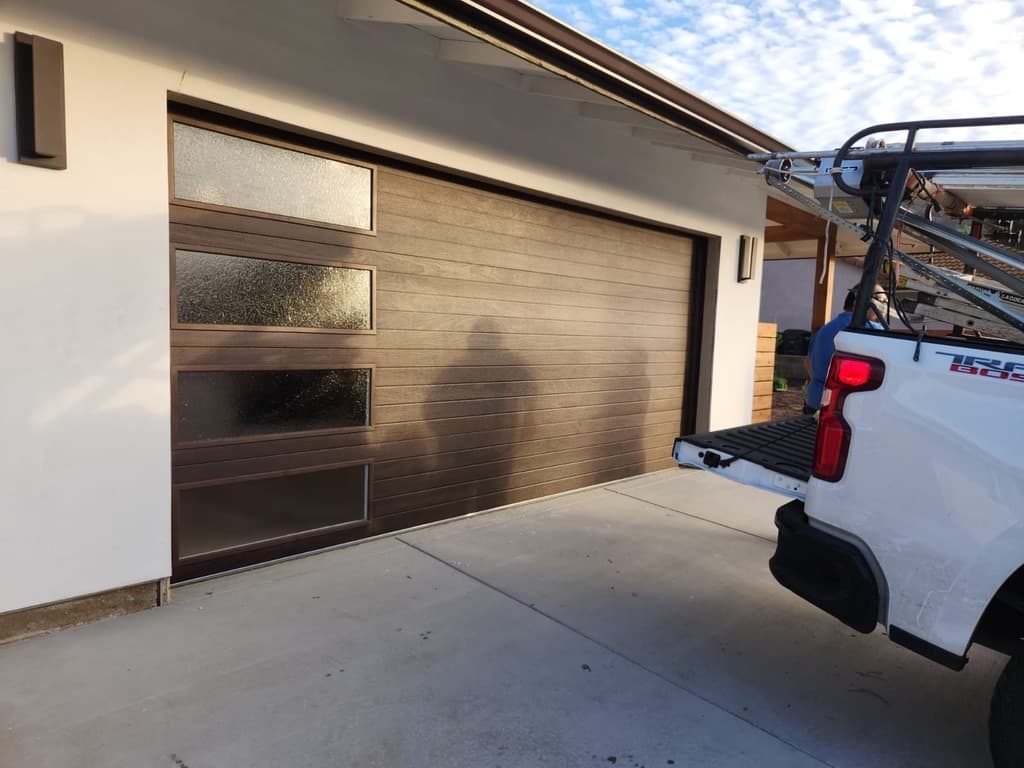 Gray modern flush garage door, Spring Valley