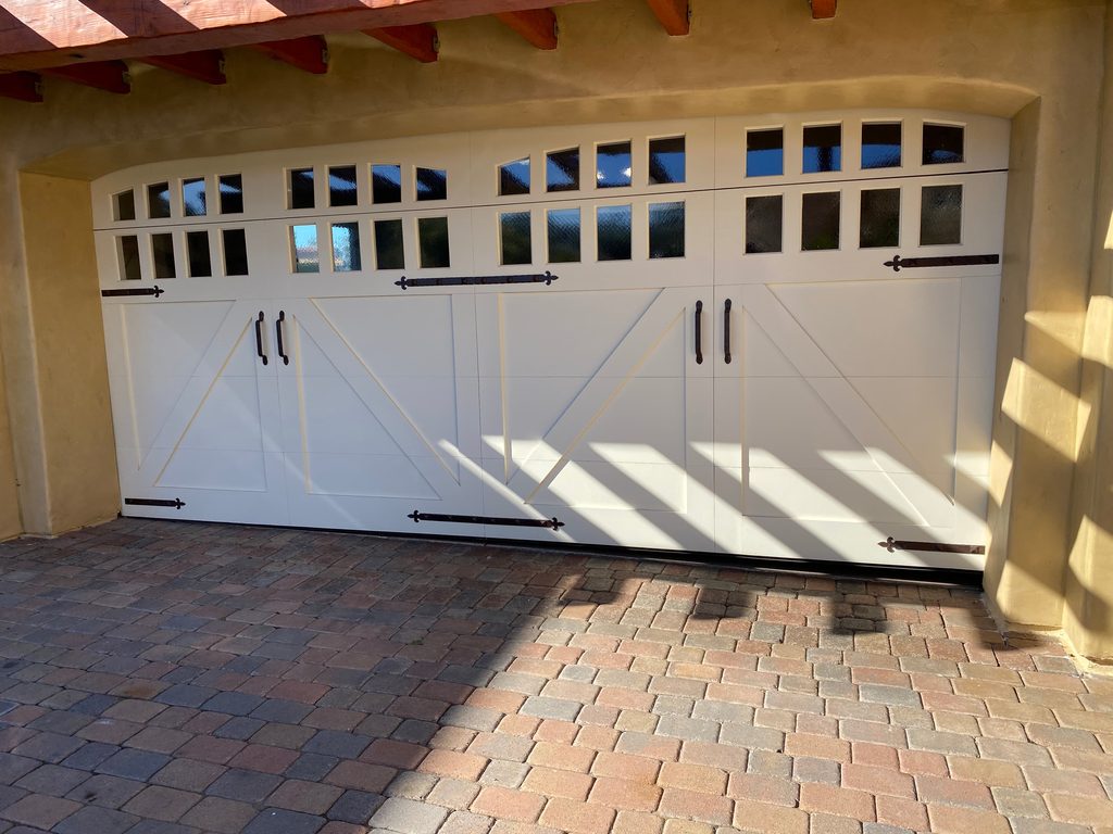 White-frame full-view garage door, Talmadge